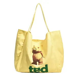 通勤韩版帆布可爱卡通印花大容量手提包简约购物袋潮撘街头休闲包