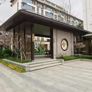 不锈钢回廊门楼 售楼部中式仿古铜钢结构景观大门屋檐钢板包板