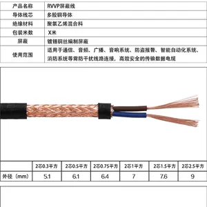 五彩江南电缆 RVVP 2*1.0铜芯PVC绝缘铜丝屏蔽软芯电线