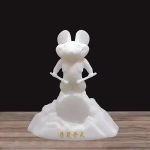 汉白玉老鼠十二生肖动物动漫造型石雕工艺雕塑小摆件手工工艺品收藏品