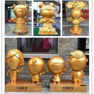 珠宝品牌IP公仔吉祥物雕塑 门店迎宾玻璃钢黄金IP形象卡通雕塑