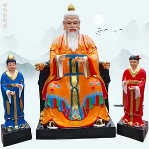 2.1米陆压道君神像配1.3米金童玉女侍童雕像树脂玻璃钢彩绘佛像