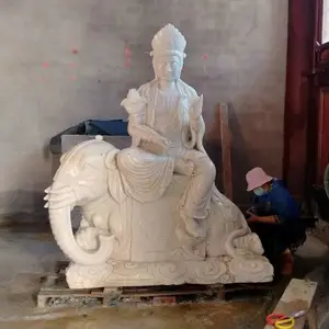 汉白玉石材雕刻文殊菩萨 佛像摆件石雕普贤菩萨南海观音像