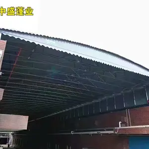 屋顶悬空电动推拉雨棚 工厂架空轨道活动遮阳蓬 遥控伸缩式
