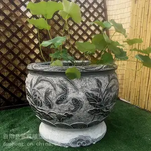 青石水缸门海石雕荷花鱼圆缸石头鱼缸花盆庭院石缸养鱼石材大缸