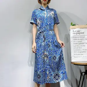 冉冉姿21夏款真 丝面料折扣女装服装 品牌服装厂家女装 夏 丝绒连衣裙 亚麻女装外套连衣裙批发