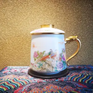 企业高端商务礼品过滤茶杯 企业十周年定做亚光釉羊脂玉套装茶杯