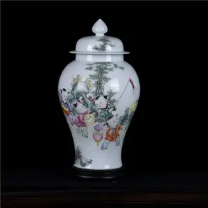 大师手绘陶瓷将军罐花瓶 粉彩瓷林振国大师作品欢天喜地 书房收藏花瓶摆件