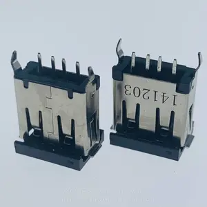 USB AF 2.0 180度立式直插DIP母座/4PIN/H=13.1mm/带拾取盖/卷边