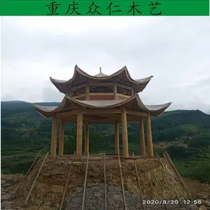 阆中防腐木小青瓦亭子 私家花园凉亭 家用中式凉亭设计安装 众仁木艺