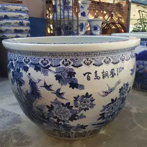 景德镇厂家手绘大缸 新款1m瓷器大缸图片 庭院别墅养鱼陶瓷大缸