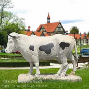 石雕动物厂家 大型天然石材石雕动物 奶牛雕塑 园林景观牛摆件