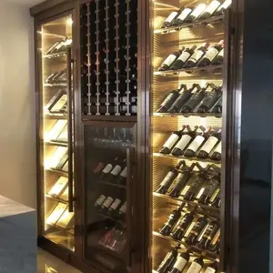 别墅酒窖来图定制亮面玫瑰金不锈钢展示柜不锈钢红酒架红酒柜加工