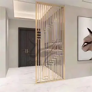 简约不锈钢屏风隔断 入户玄关金属屏风花格金色风格