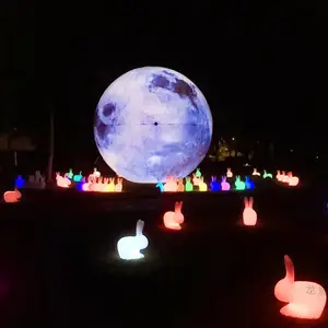 LED中秋节商场创意充气大型发光月球灯悬挂月球灯定制嫦娥玉兔
