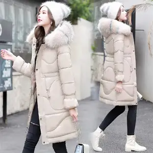 东兴女装服装批发 棉袄女2019新款反季外套冬女加厚毛领矮小个子中长款棉衣棉服 白色
