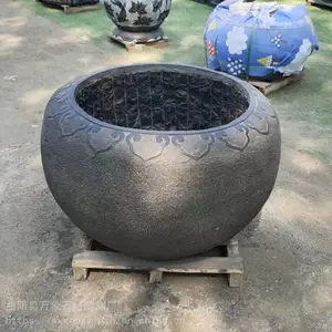 石雕荷花鱼盆 青石老石槽 石头流水鱼缸