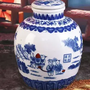 酿酒罐陶瓷批发 20斤30斤50斤泡酒坛子 景德镇青花瓷酒缸酒罐