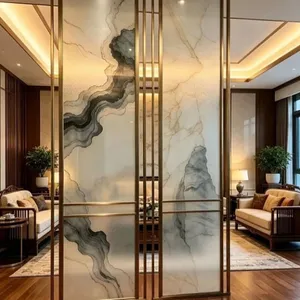 艺术玻璃夹丝钢化玻璃来图定制卫生间屏风隔断墙夹绢玻璃工程定制
