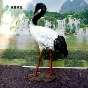 仿真仙鹤摆件花园庭院水景装饰户外园林景观动物玻璃钢丹顶鹤雕塑