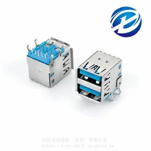双层USB 3.0母座90度 9P+9P 弯脚插板DIP 卷边 L=17.0