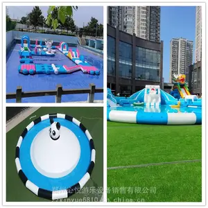 大中小型玩水游乐设备鲨鱼充气水滑梯游泳池移动组合水上乐园