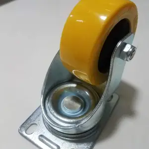 脚轮 万向轮轱辘滚滑轮 双轴承聚氨酯万向轮 工业静音耐磨带刹车轮子3/4/5/6/寸黄色