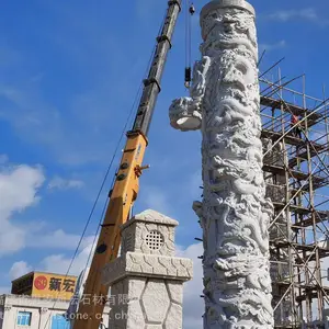 花岗岩石雕九龙柱 雕刻工艺细致 全石结构拼装石柱