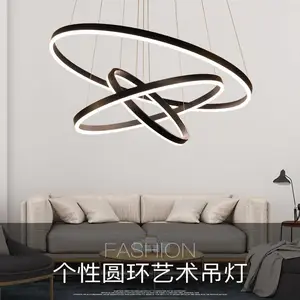 北欧圆环吊灯 金色吊灯复式楼梯吊灯美式简约餐厅创意led圆环吊灯