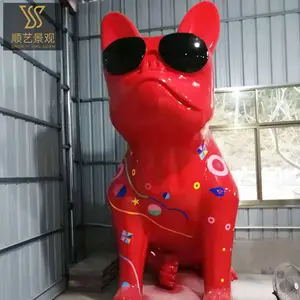 玻璃钢造型摆件 大型动物斗牛犬雕塑 网红店IP形象潮流装饰摆件