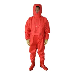 识坚红色尼龙涂履PVC化学防护服一体式半封闭式防化服工作服