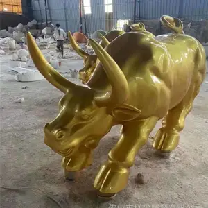 联尖玻璃钢动物雕塑造型 玻璃钢仿铜金牛雕塑工艺品