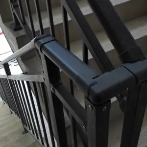 组装式的***设计锌钢楼梯护栏,浙江衢州46*46仿木纹连廊栏杆,锌合金靠墙扶手色彩丰富