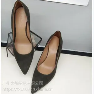 单鞋女墨绿色羊猄***职业宴会高跟鞋
