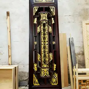实木浮雕描金牌匾_中式雕刻木窗花_中堂祭奠神位牌位