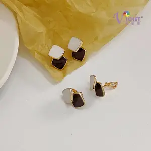 925银针简约几何撞色新款通勤耳钉饰品厂家
