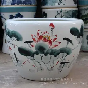 手绘荷花鱼缸价格 景德镇陶瓷大水缸 院子摆设陶瓷大缸 养花种树缸盆