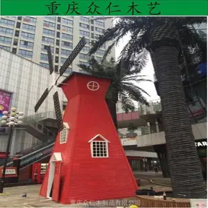 南部公园实木荷兰风车 防腐木六边形风车 芬兰木观赏风车施工安装 众仁木艺