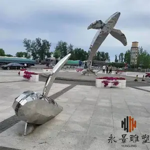 不锈钢鲸鱼雕塑 抽象几何切面鲸鱼海洋动物景观摆件