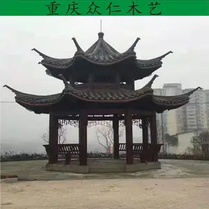 广安樟子松仿古重檐亭景区四角亭设计 邻水防腐木八角亭家用中式凉亭施工安装 众仁木艺