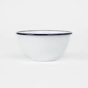大尺寸白色蓝边搅拌碗珐琅搪瓷沙拉碗碗餐厅家用搪瓷泡面碗有脚碗