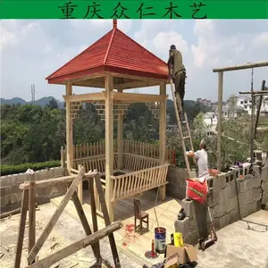 桐梓实木彩绘凉亭 防腐木双檐古建凉亭 防腐木茅草凉亭施工安装 众仁木艺