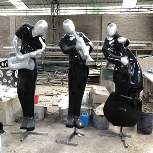 玻璃钢抽象人物雕塑|抽象人物弹钢琴仿铜乐器道具玻璃钢雕塑景观装饰摆件