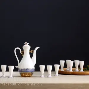 厂家直销 金箔工艺水晶陶瓷酒壶 中式陶瓷酒具礼品套装 分酒器白酒具套装 现货批发