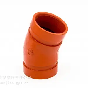河_北_遵_化_建支球墨铸铁沟槽式管接件 红色消防卡箍弯头喷淋配件 DN100