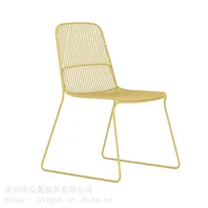深圳众晟家具钢丝休闲椅可叠落餐椅带坐垫铁艺椅子学生阅览培训椅