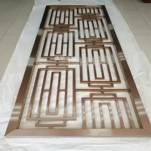 玫瑰金不锈钢焊接背景墙花格屏风 拉丝表面效果图