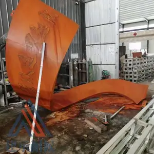 山东涟钢耐候钢雕塑激光切割造型艺术锈色钢板艺术造型加工定制,锈钢板