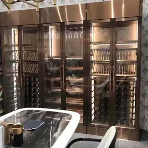 黑钛饰面玫瑰金内饰恒温不锈钢酒柜义乌酒店不锈钢酒柜酒架定制