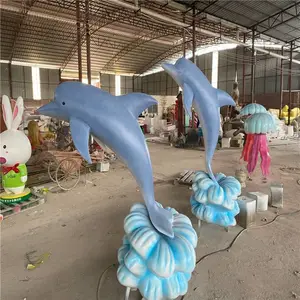 玻璃钢仿真海豚雕塑 玻璃钢小品动物雕塑 珠海玻璃钢公园雕塑